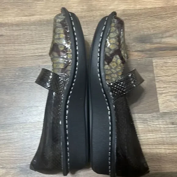 ALEGRIA SIZE 36- 6.5 WOMEN'S GREEN-BLACK ANIMAL PRINT MARY JANE SHOES - Picture 3 of 6